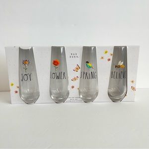 RAE DUNN Authentic Joy Flower Spring Believe Champagne 4 pc Glass Flutes NIB